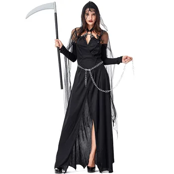 Black Gotický Smrtka Žena Čarodejnice Cosplay Žena Halloween Čarodejnice Kostýmy Karneval Purim Maškaráda Nočný Klub Party Šaty