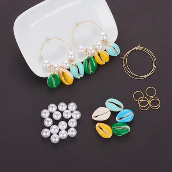 Šperky, Takže Kit DIY Náušnice S Oceľová Obruč Náušnice Skok Krúžky Imitácia Perly Akrylové Korálky a Cowrie Shell Perly