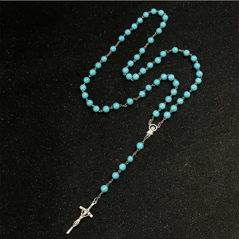 8 mm vysoká kvalita crystal pearl kamenný ruženec náhrdelník, perla glass ruženec Ježiš dlho prívesok kríž