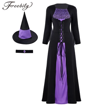 Ženy Dospelých Zlá Čarodejnica Cosplay Halloween Kostýmy Ghost Kostra Čipky Klasické Šaty s Špicatý Klobúk Fancy Dress Up